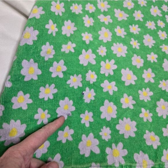 LUCY & YAK Whoopsy Daisy floral green corduroy mini pini pinafore dress 2X - Picture 9 of 11